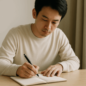 相手の価値観を書き出したメモとペン